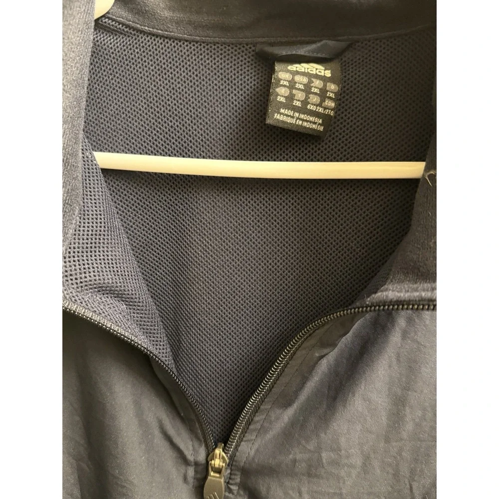 Adidas Navy Blue White Stripes 1/4 Zip‎ Pullover Windbreaker men's size 2XL EUC